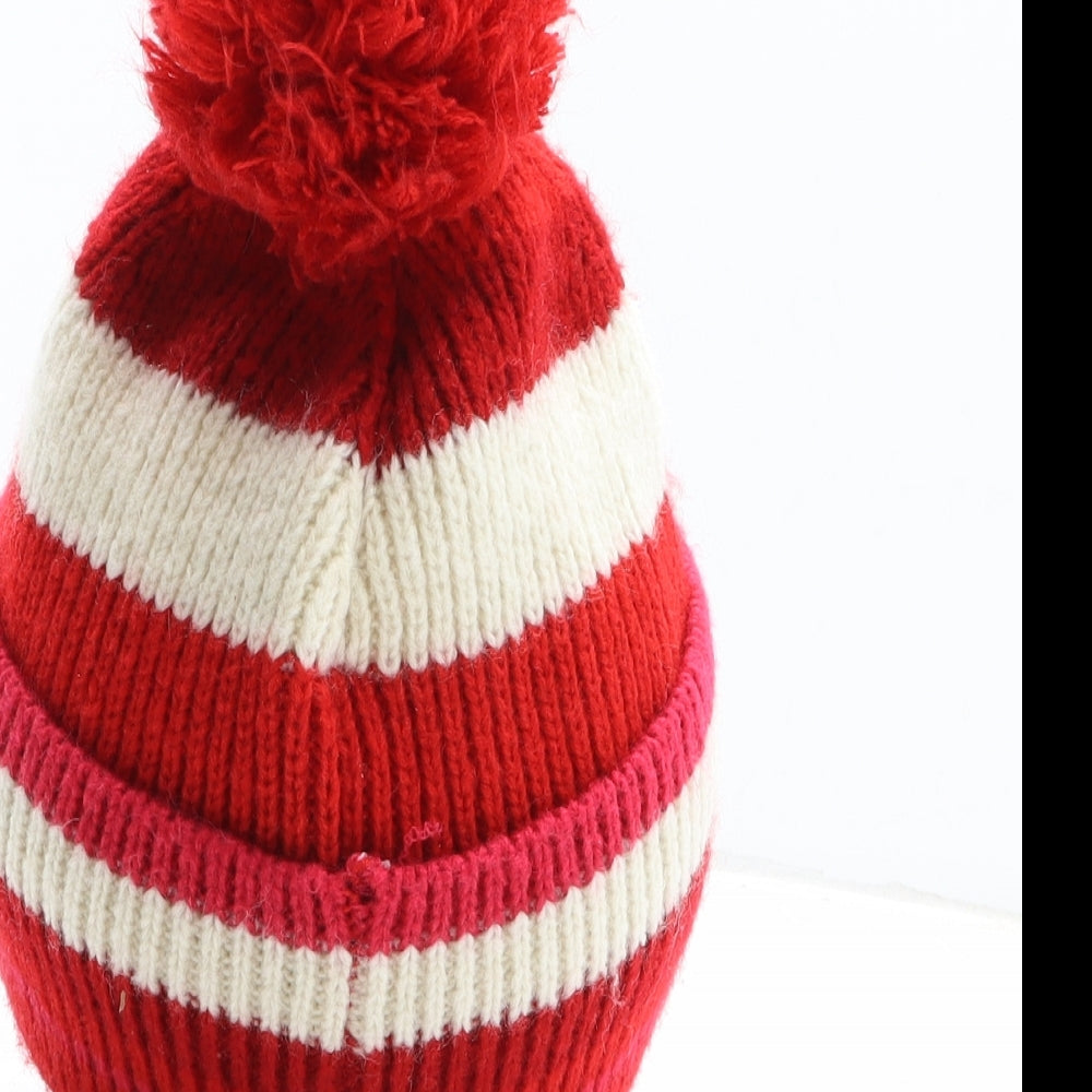 NEXT Womens Red Striped Acrylic Bobble Hat One Size