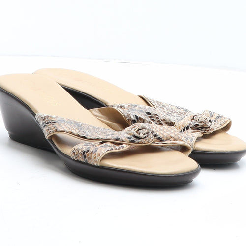 Pavers Womens Brown Animal Print Synthetic Slip On Sandal UK - Snakeskin Pattern