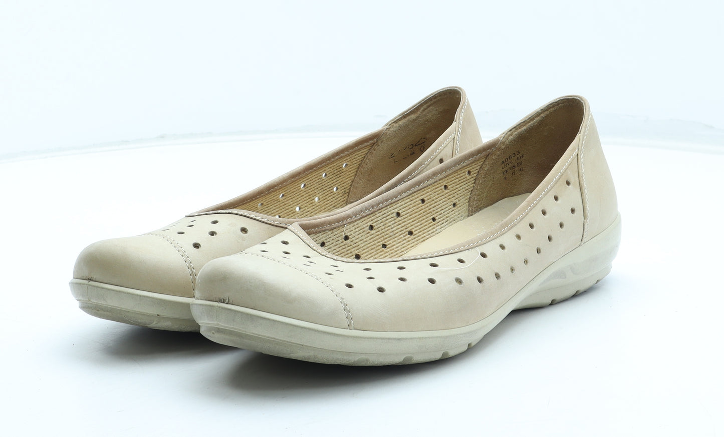 Hotter Womens Beige Leather Slip On Flat UK
