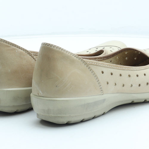 Hotter Womens Beige Leather Slip On Flat UK