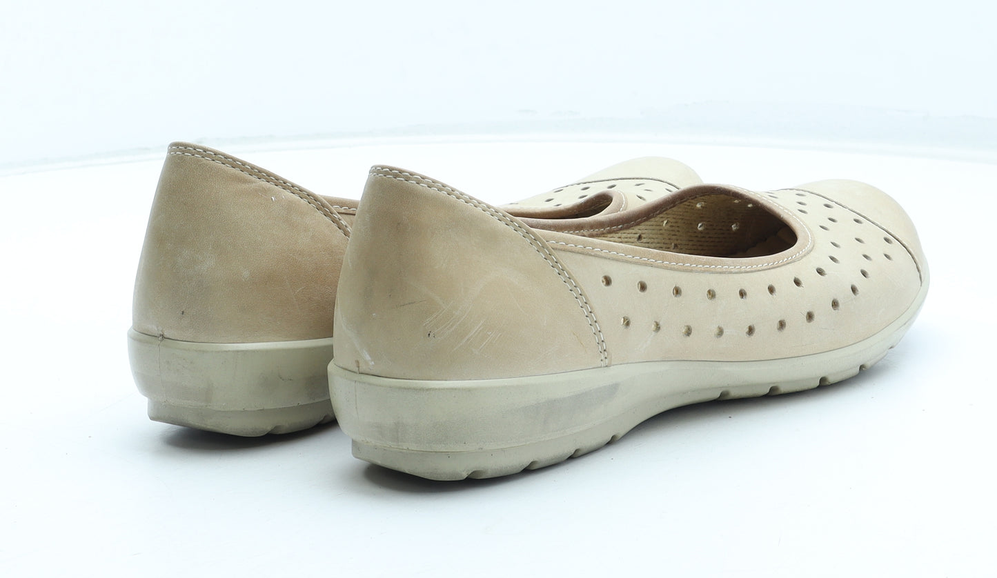 Hotter Womens Beige Leather Slip On Flat UK