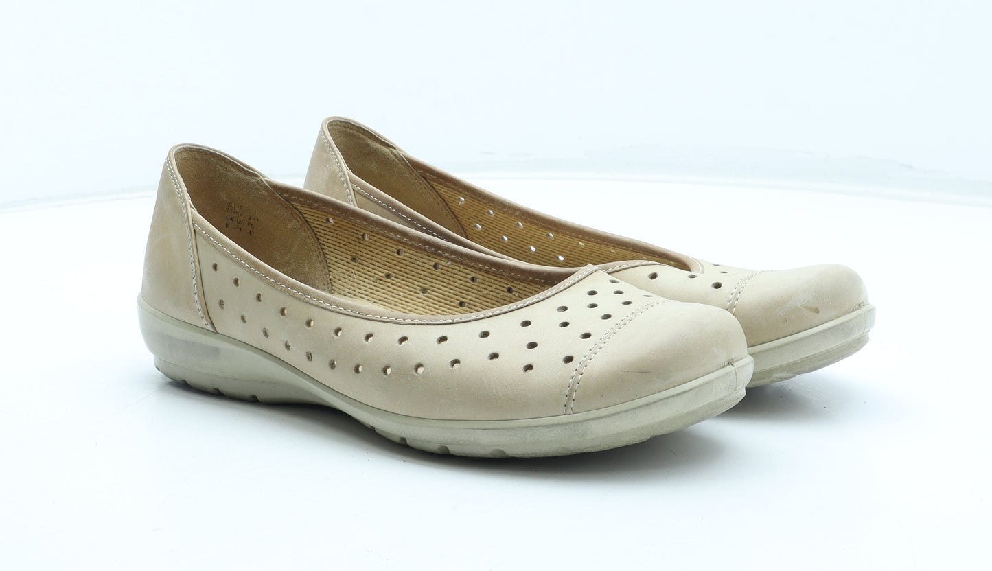 Hotter Womens Beige Leather Slip On Flat UK