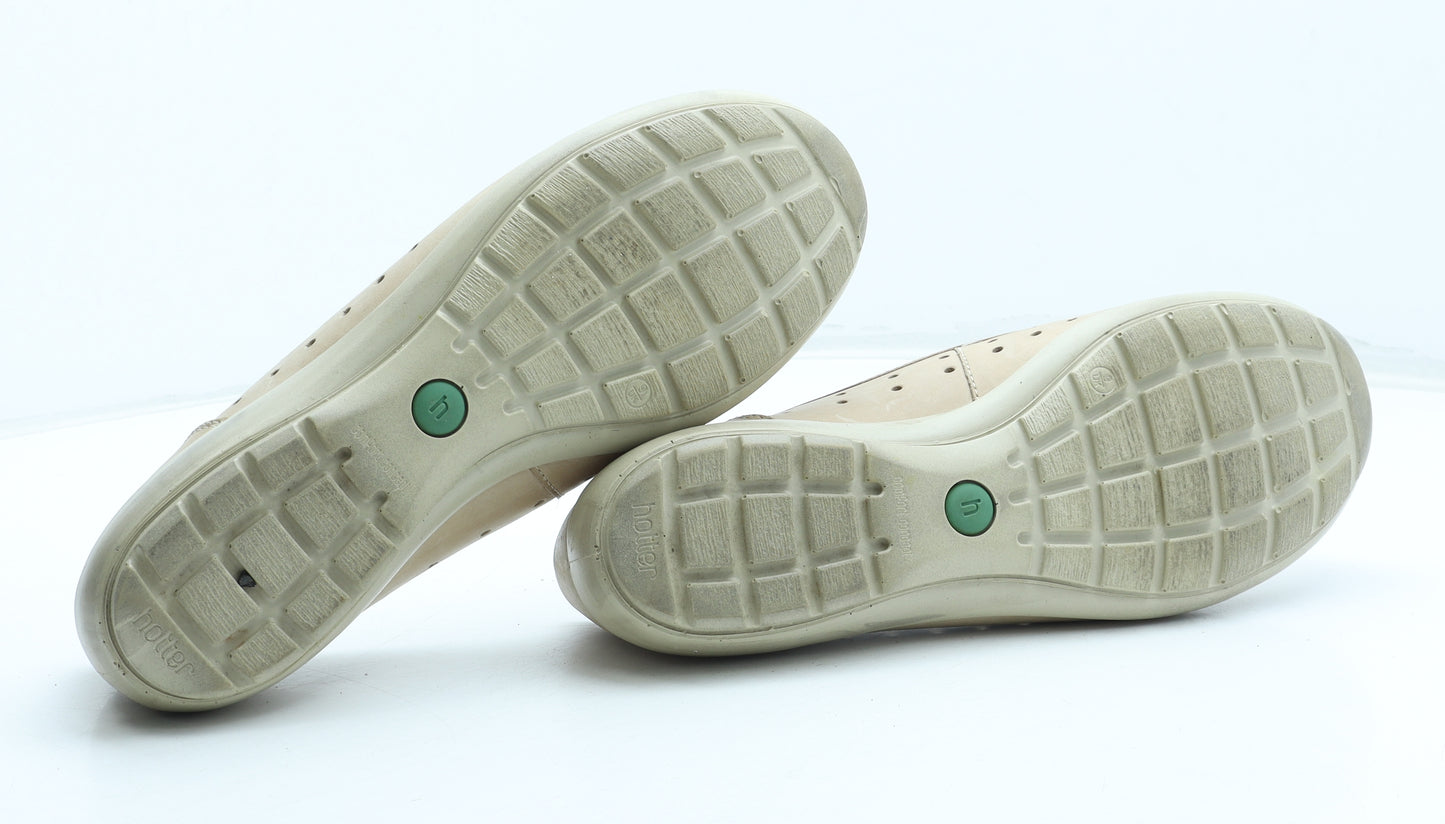 Hotter Womens Beige Leather Slip On Flat UK