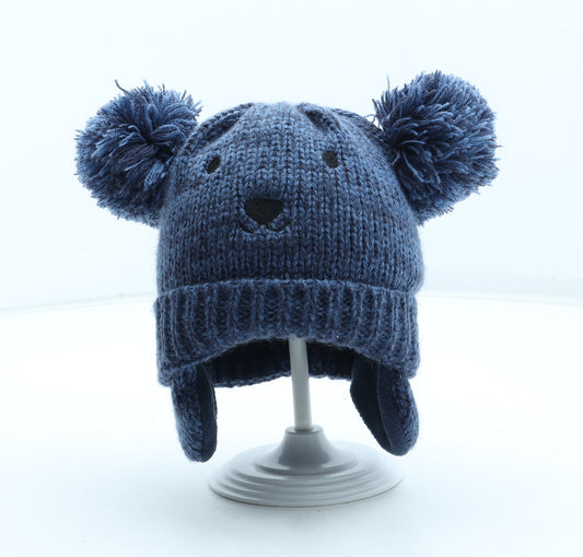 F&F Boys Blue Acrylic Bobble Hat Size S - Bear UK Size 6-12 Months