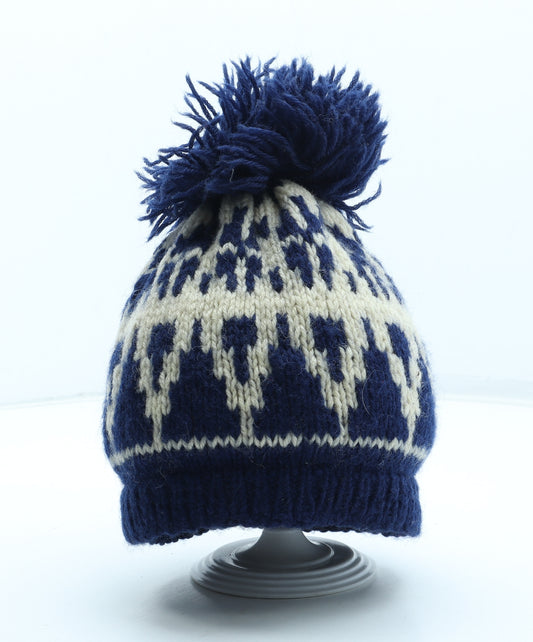 Preworn Mens Blue Geometric Wool Winter Hat One Size
