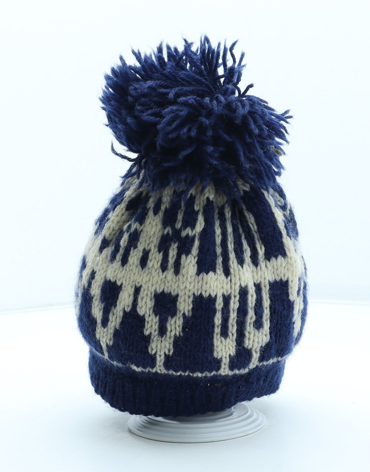 Preworn Mens Blue Geometric Wool Winter Hat One Size