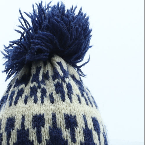 Preworn Mens Blue Geometric Wool Winter Hat One Size