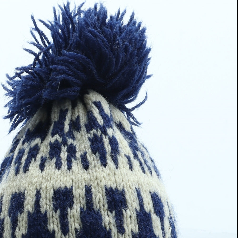 Preworn Mens Blue Geometric Wool Winter Hat One Size