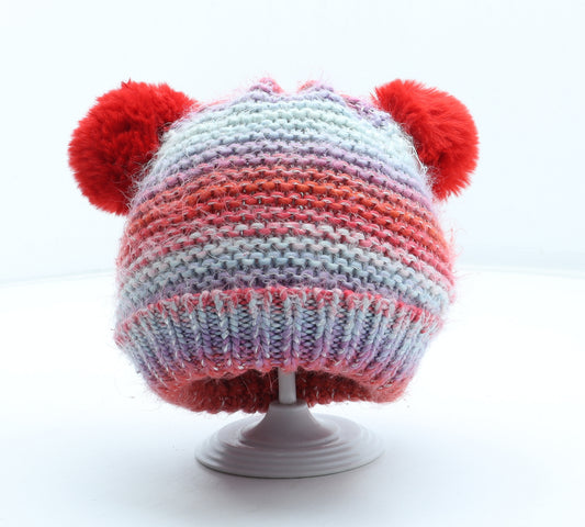 George Girls Multicoloured Colourblock Acrylic Bobble Hat One Size - UK Size 4-8 years