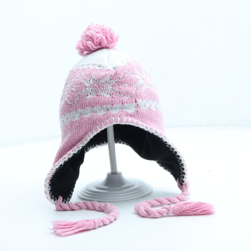 Preworn Girls Pink Fair Isle Acrylic Winter Hat Size S
