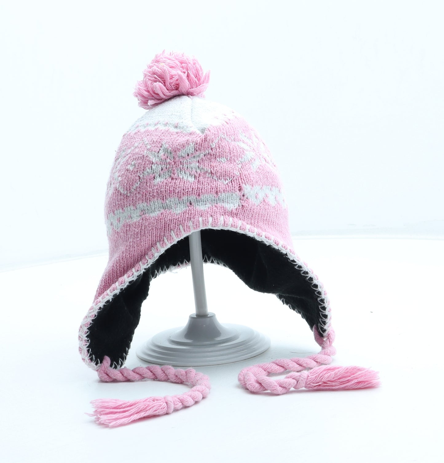 Preworn Girls Pink Fair Isle Acrylic Winter Hat Size S