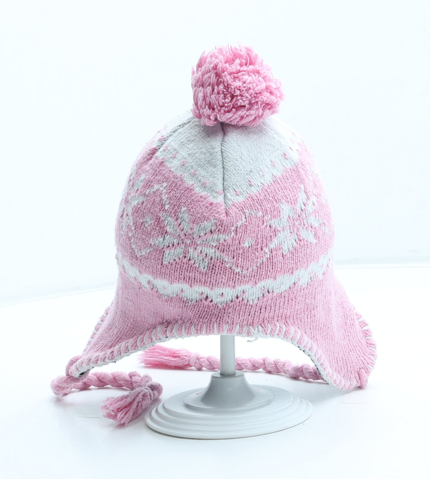 Preworn Girls Pink Fair Isle Acrylic Winter Hat Size S