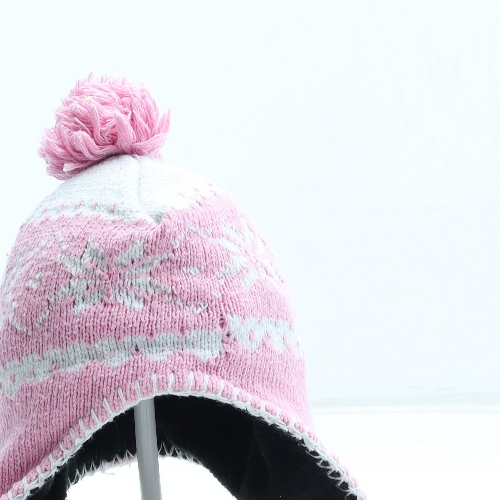 Preworn Girls Pink Fair Isle Acrylic Winter Hat Size S