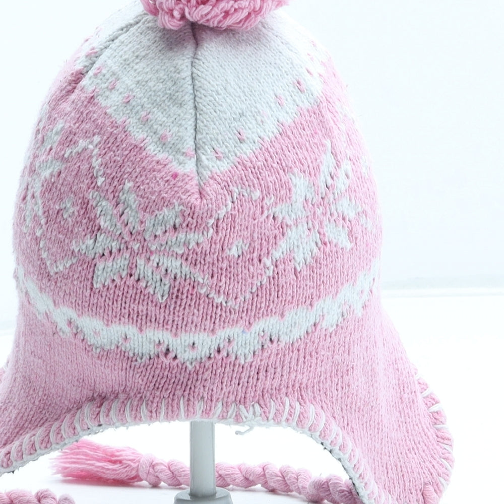 Preworn Girls Pink Fair Isle Acrylic Winter Hat Size S