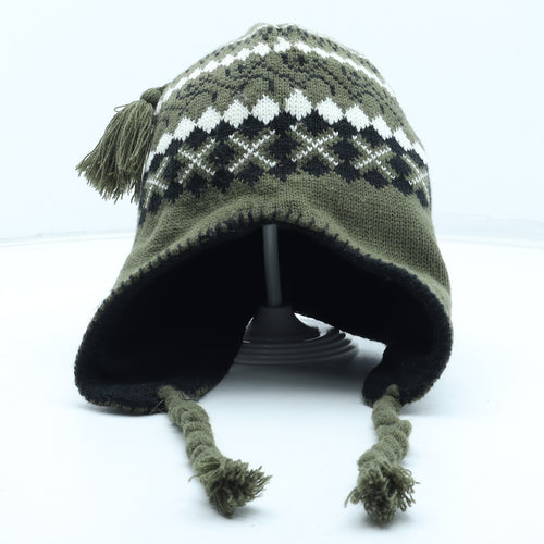 Preworn Mens Green Fair Isle Acrylic Winter Hat One Size