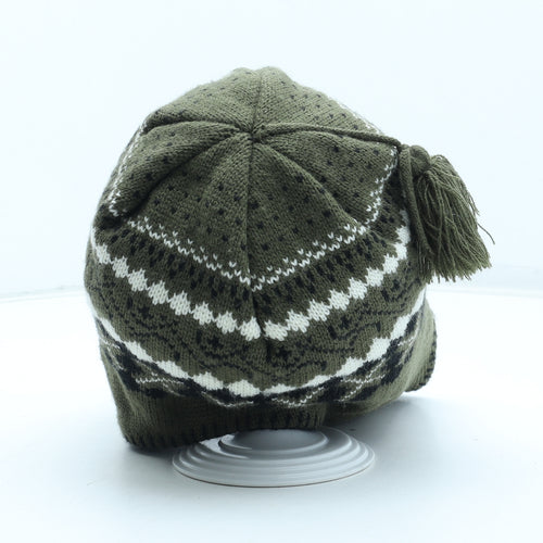 Preworn Mens Green Fair Isle Acrylic Winter Hat One Size
