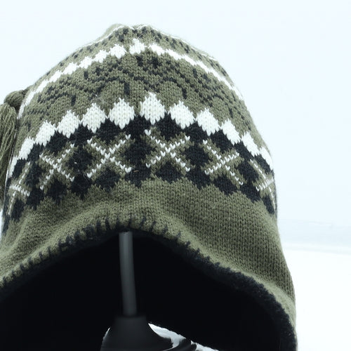 Preworn Mens Green Fair Isle Acrylic Winter Hat One Size