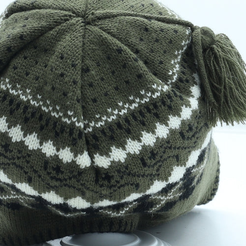 Preworn Mens Green Fair Isle Acrylic Winter Hat One Size