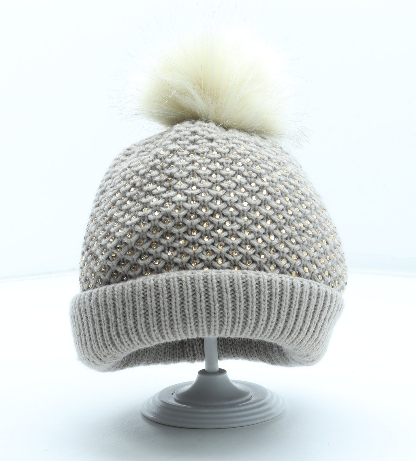 Preworn Womens Beige Acrylic Bobble Hat One Size