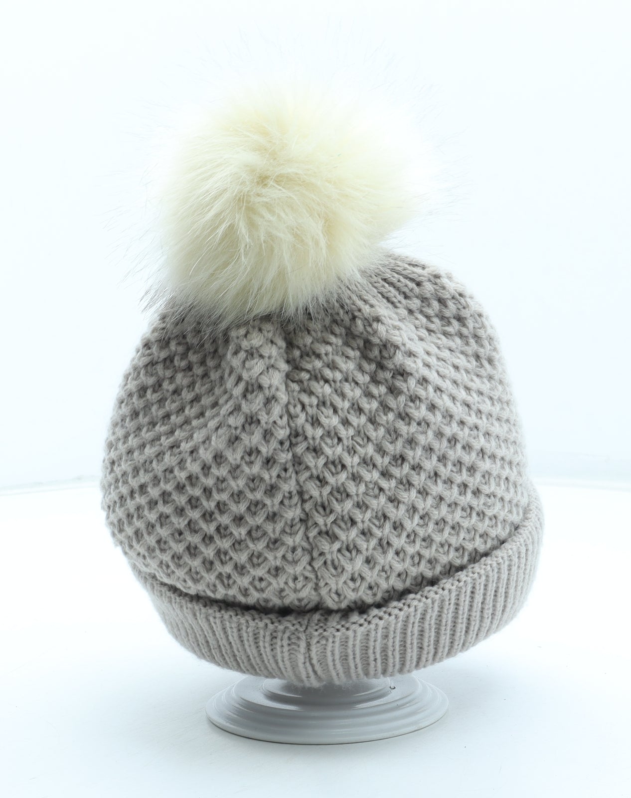 Preworn Womens Beige Acrylic Bobble Hat One Size
