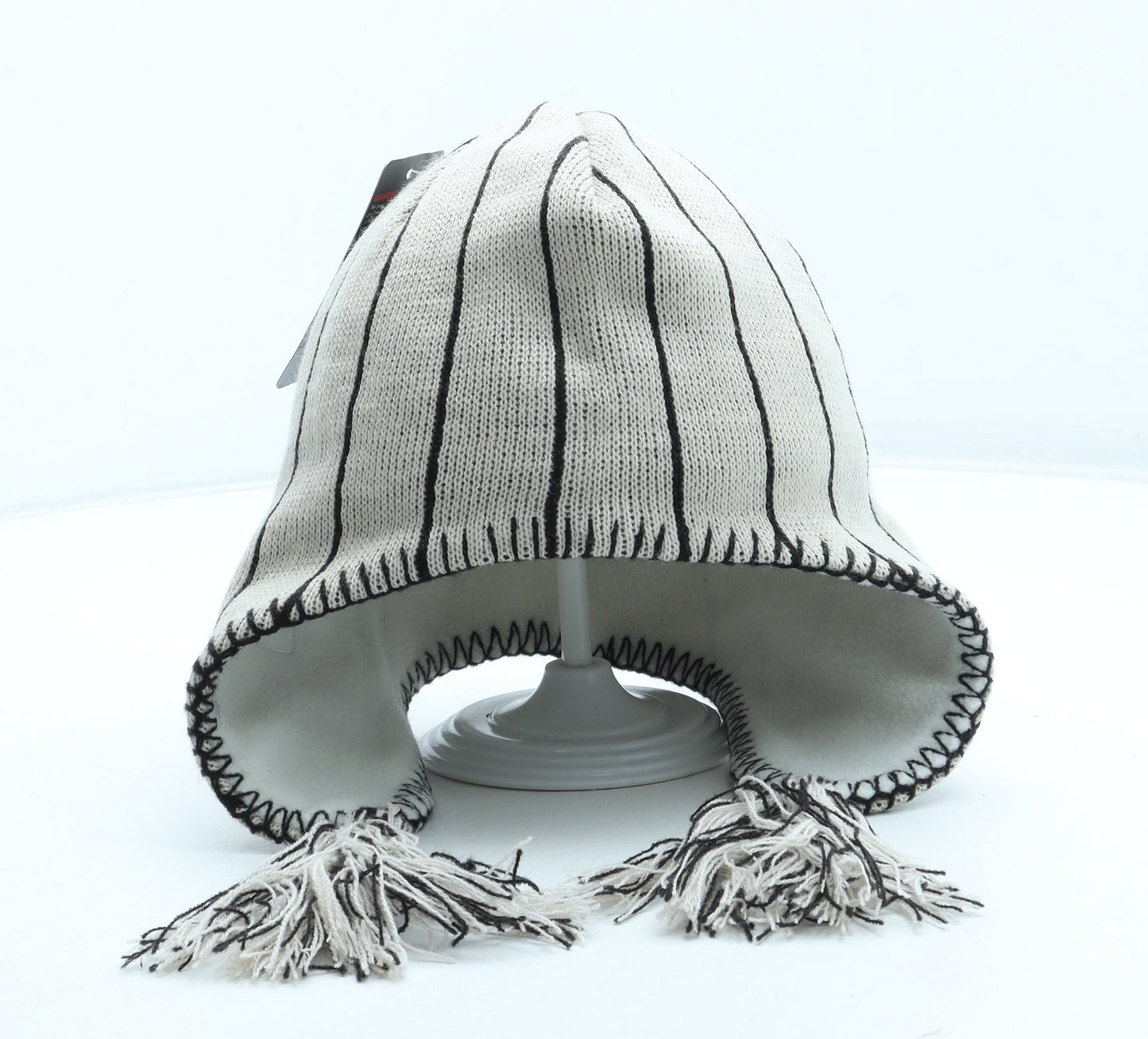 Surfaine Womens Beige Striped Acrylic Beanie One Size