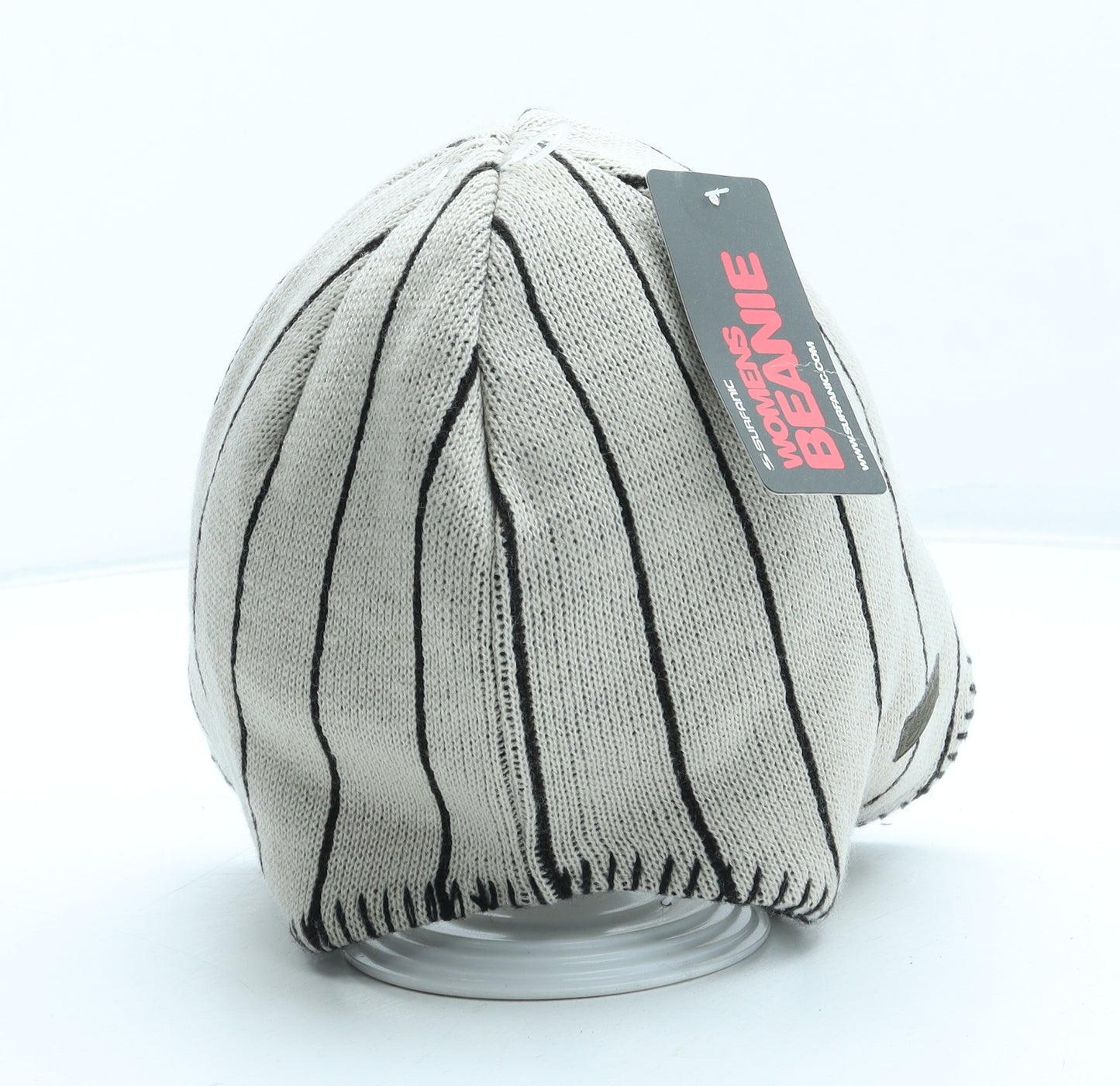Surfaine Womens Beige Striped Acrylic Beanie One Size