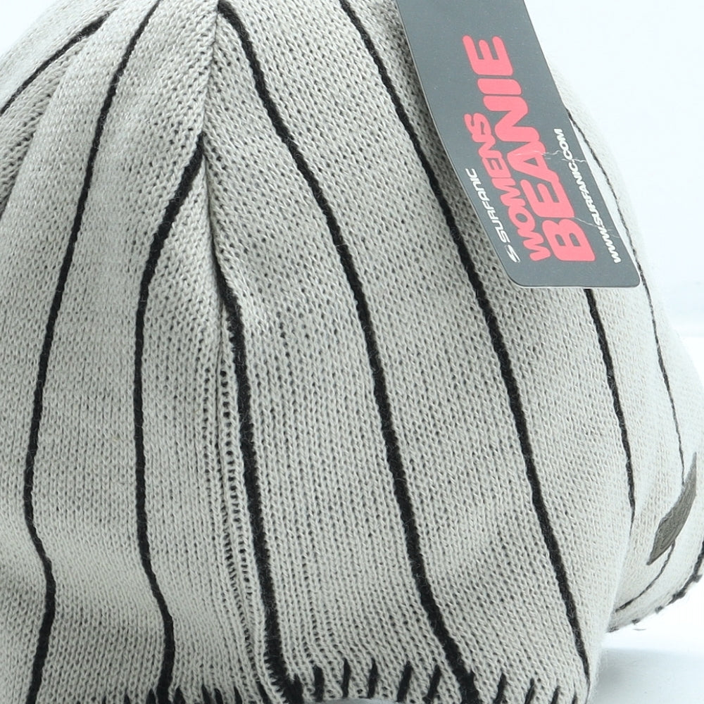 Surfaine Womens Beige Striped Acrylic Beanie One Size