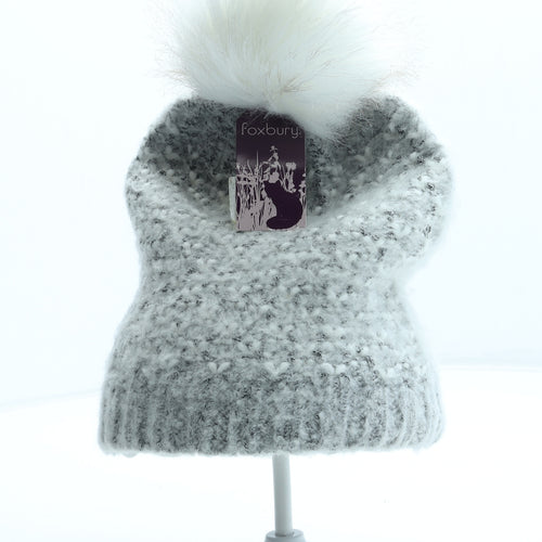 Foxbury Womens Grey Acrylic Bobble Hat One Size