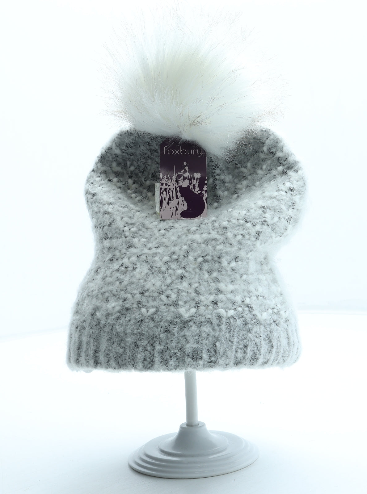 Foxbury Womens Grey Acrylic Bobble Hat One Size