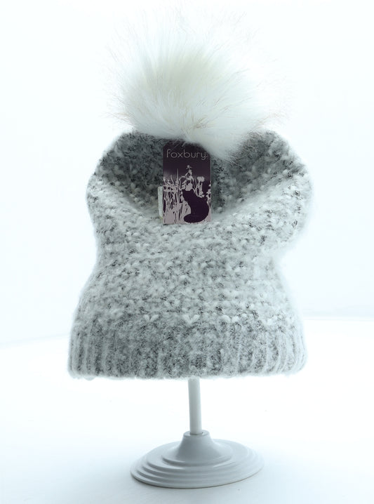 Foxbury Womens Grey Acrylic Bobble Hat One Size