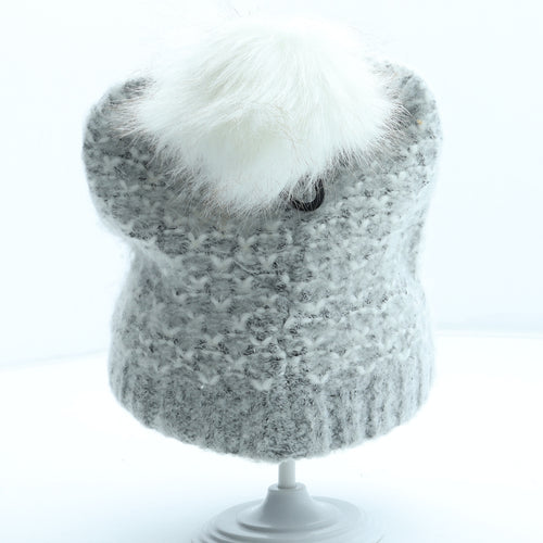 Foxbury Womens Grey Acrylic Bobble Hat One Size