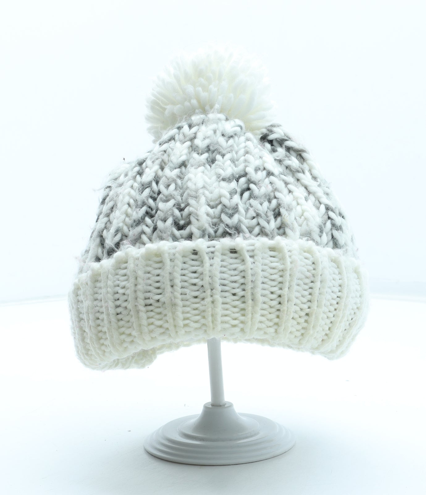 Preworn Womens Grey Acrylic Bobble Hat One Size