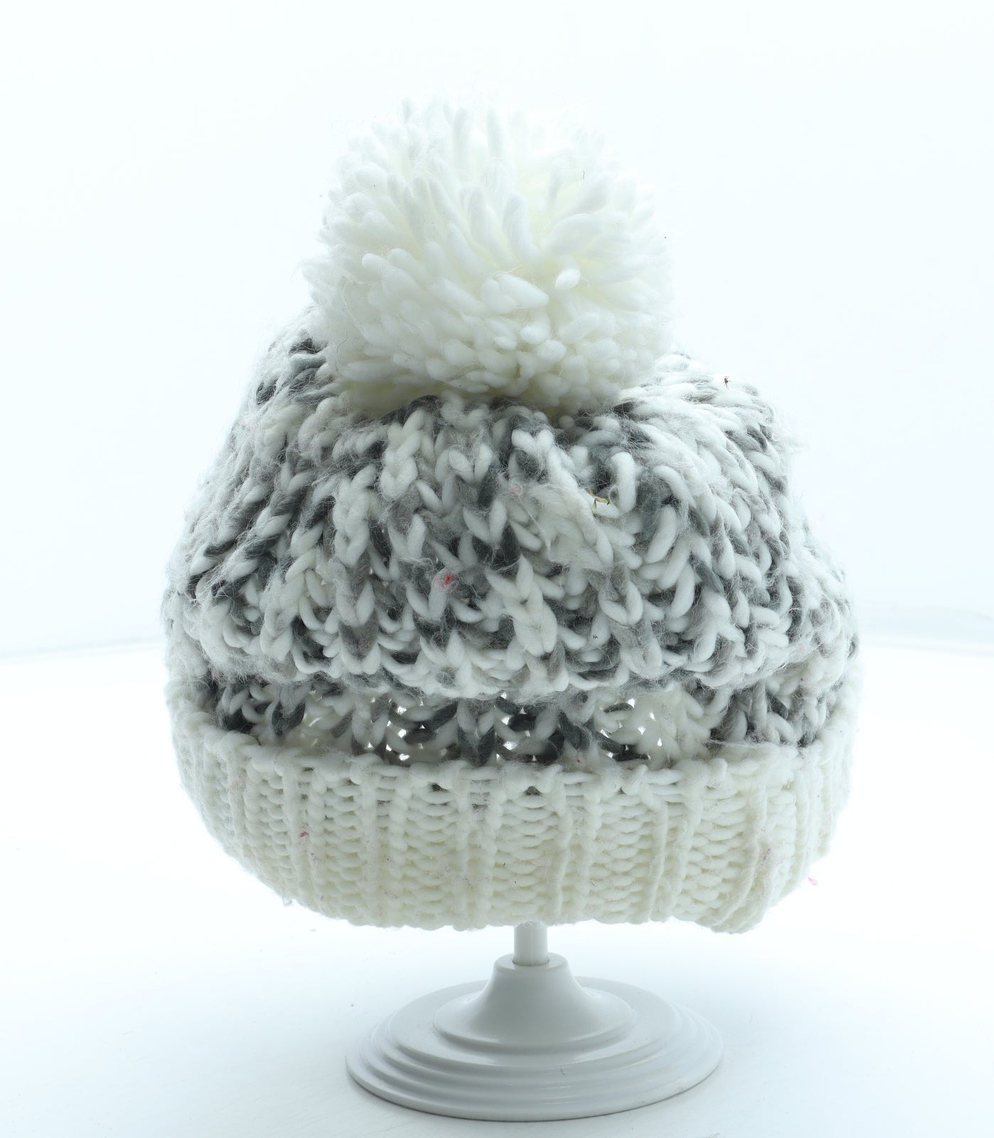 Preworn Womens Grey Acrylic Bobble Hat One Size