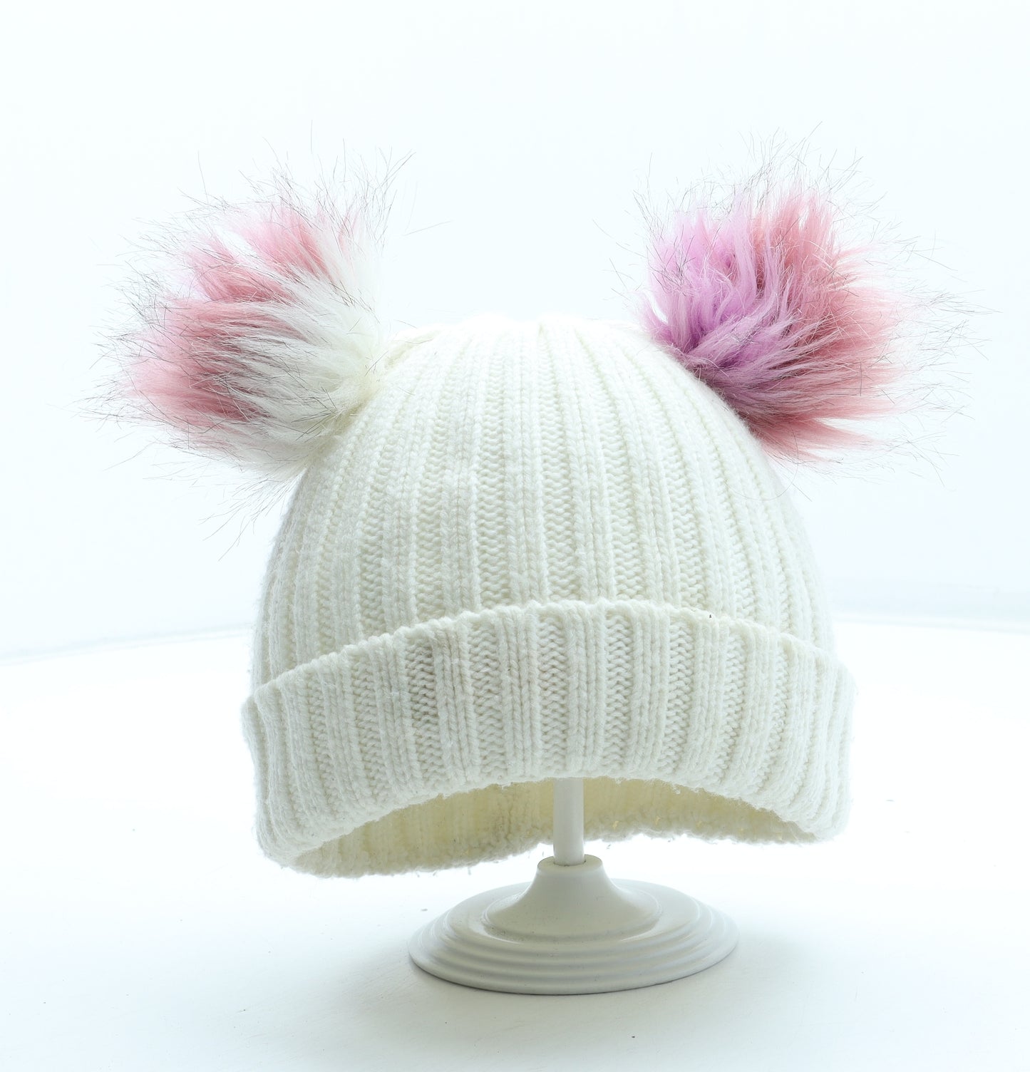 Preworn Girls White Acrylic Bobble Hat One Size