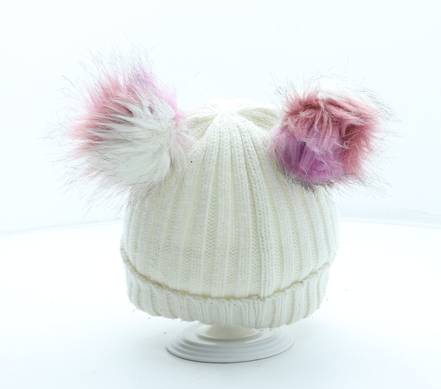 Preworn Girls White Acrylic Bobble Hat One Size