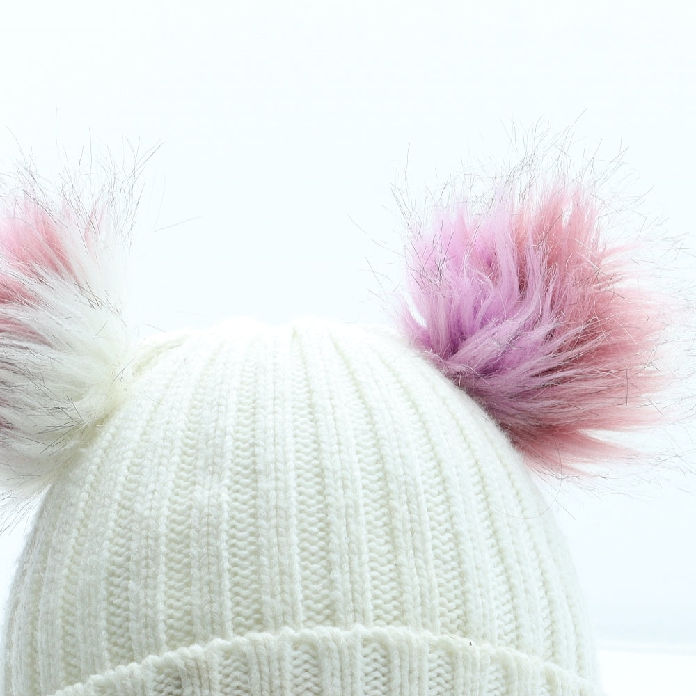 Preworn Girls White Acrylic Bobble Hat One Size