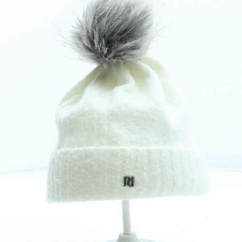 River Island Womens White Acrylic Bobble Hat One Size