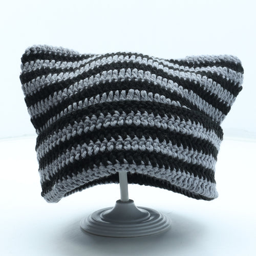Preworn Womens Grey Striped Acrylic Beanie One Size