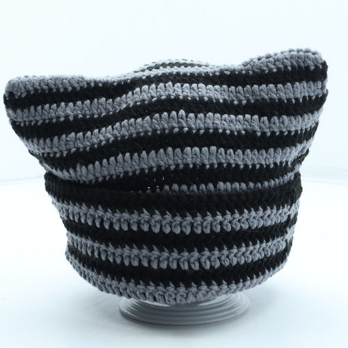Preworn Womens Grey Striped Acrylic Beanie One Size