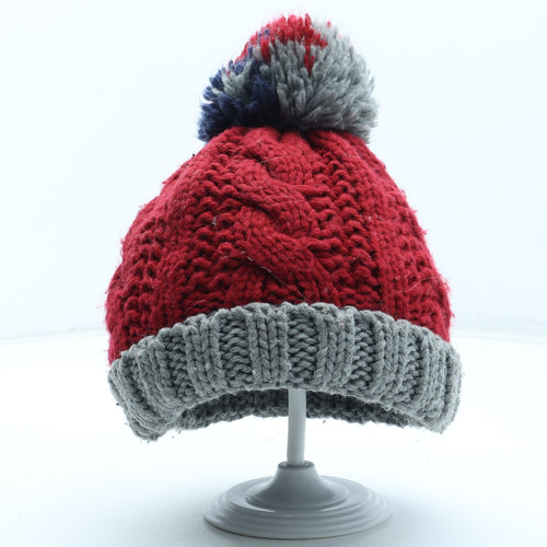NEXT Boys Red Colourblock Acrylic Bobble Hat Size S - UK Size 3-4 years