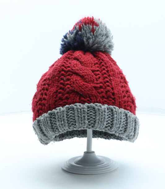 NEXT Boys Red Colourblock Acrylic Bobble Hat Size S - UK Size 3-4 years