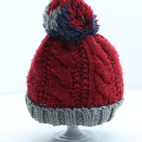 NEXT Boys Red Colourblock Acrylic Bobble Hat Size S - UK Size 3-4 years