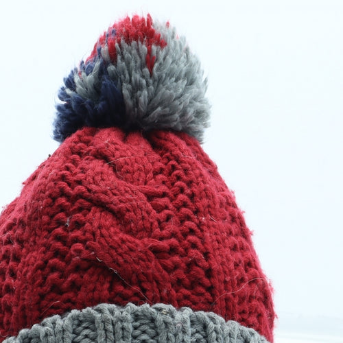 NEXT Boys Red Colourblock Acrylic Bobble Hat Size S - UK Size 3-4 years