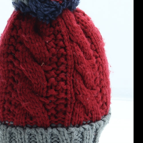 NEXT Boys Red Colourblock Acrylic Bobble Hat Size S - UK Size 3-4 years