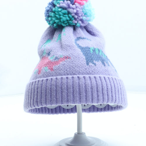 Marks and Spencer Girls Purple Geometric Acrylic Bobble Hat Size S - Dinosaur Pattern UK Size 18-36 Months