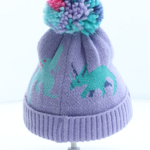 Marks and Spencer Girls Purple Geometric Acrylic Bobble Hat Size S - Dinosaur Pattern UK Size 18-36 Months
