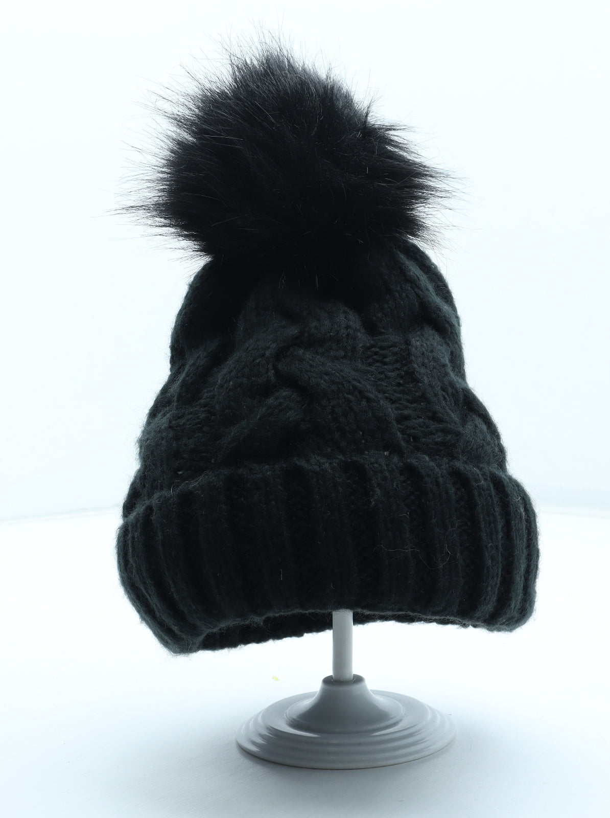 Preworn Womens Black Acrylic Bobble Hat One Size