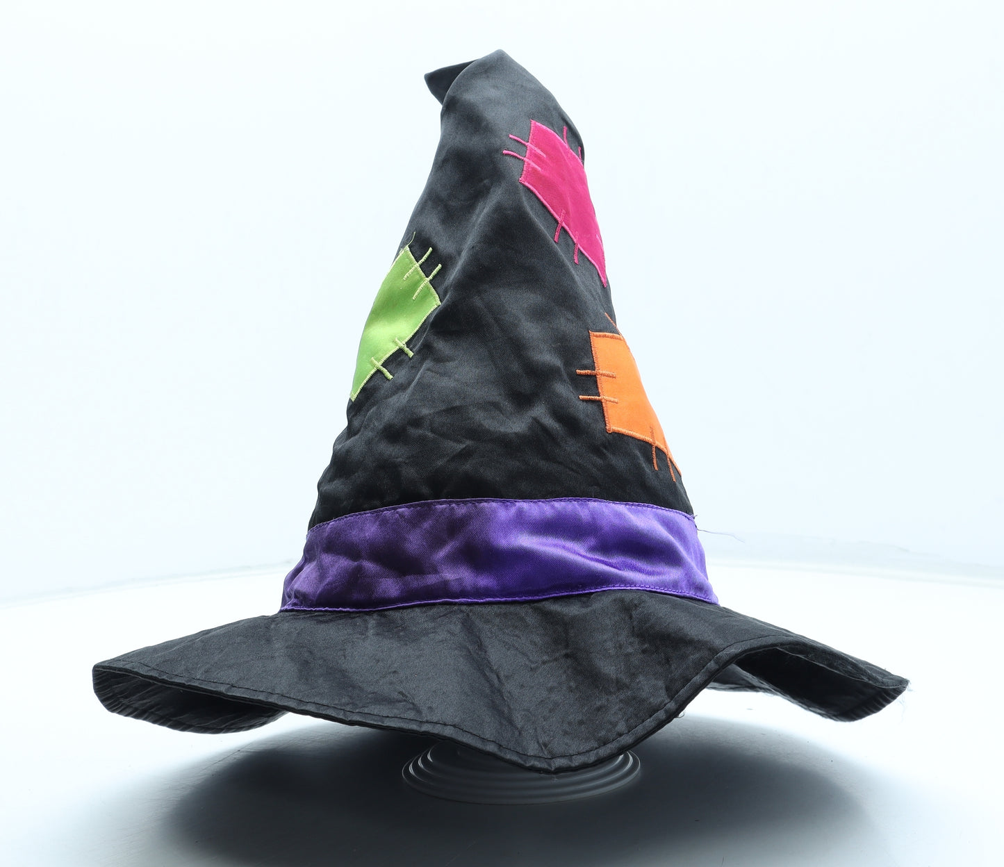 Tesco Girls Black Geometric Polyester Peaked Cap One Size - Fancy Dress Halloween Witches Hat