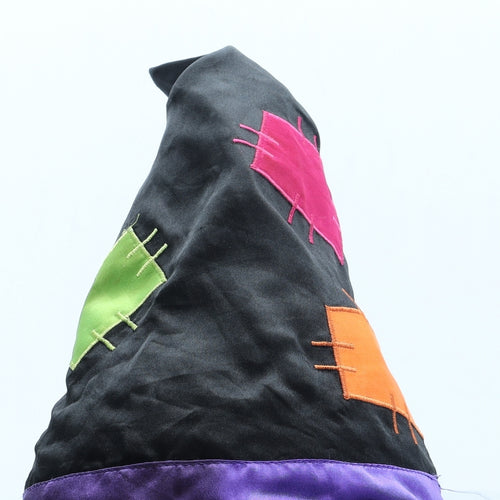 Tesco Girls Black Geometric Polyester Peaked Cap One Size - Fancy Dress Halloween Witches Hat