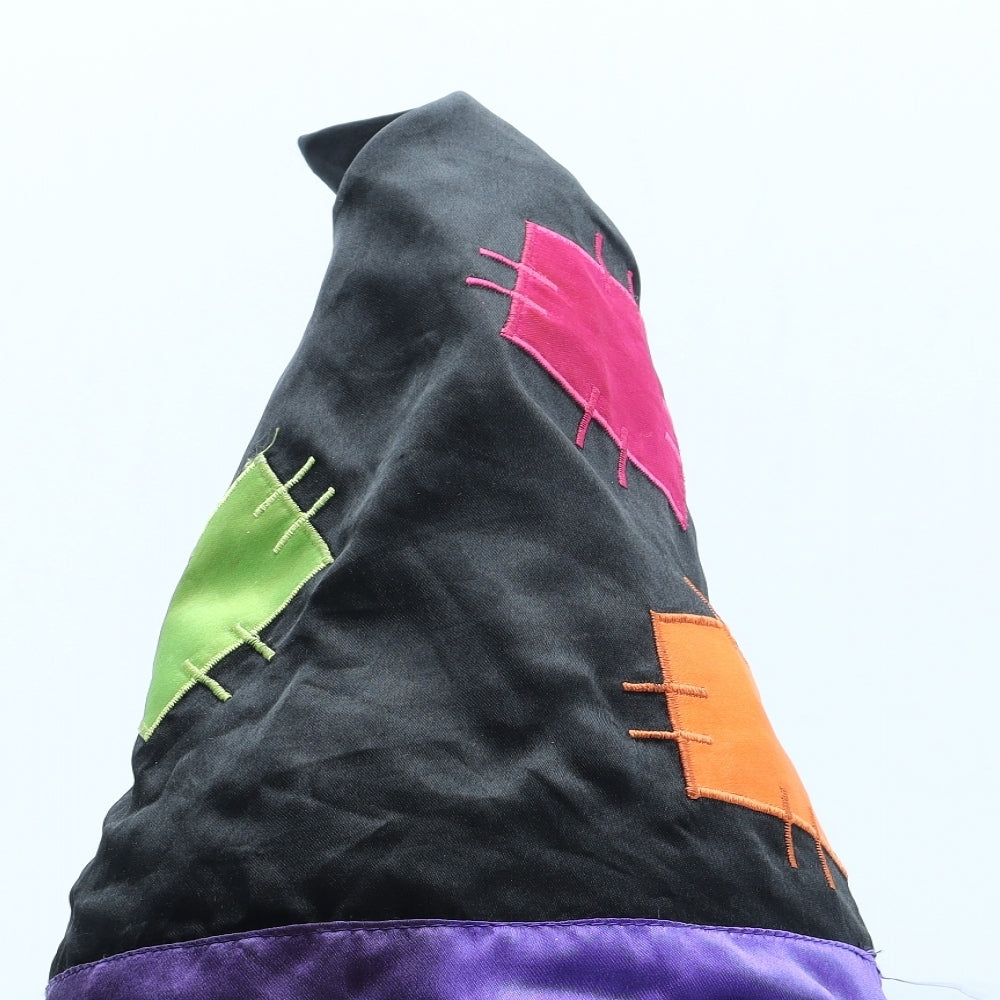 Tesco Girls Black Geometric Polyester Peaked Cap One Size - Fancy Dress Halloween Witches Hat